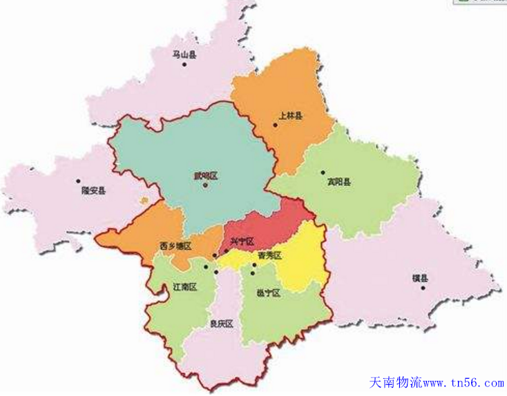 深圳到南寧市物流地圖