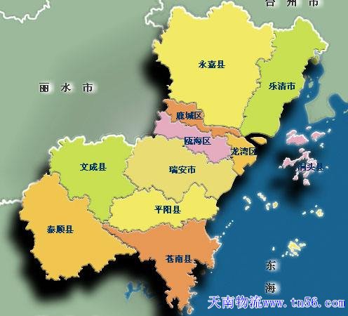 深圳到溫州市物流地圖